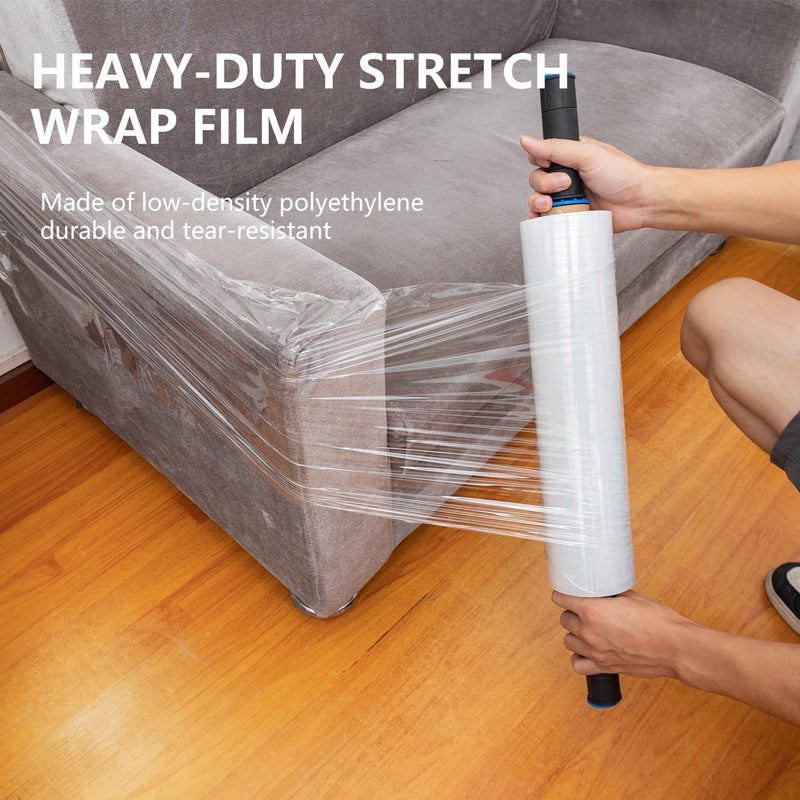 FugaCity Stretch Wrap Film-15 in 1000 FT 60 Gauge (1 Roll with Handles) Shrink Wrap for Furniture Wrapping Shipping, Moving Supplies Clear Plastic Wrap, Heavy Duty Industrial Strength,500% Stretch - Image 5